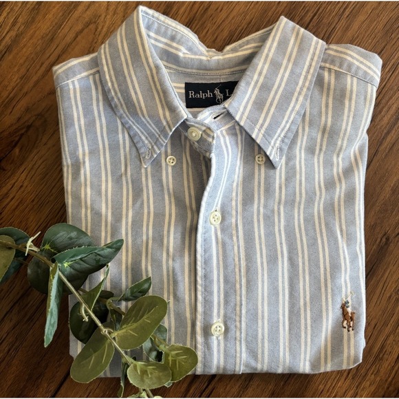 Polo Ralph Lauren Men's 16 32/33 Striped Oxford Chambray Long Sleeve Flesh Pony - Picture 1 of 5